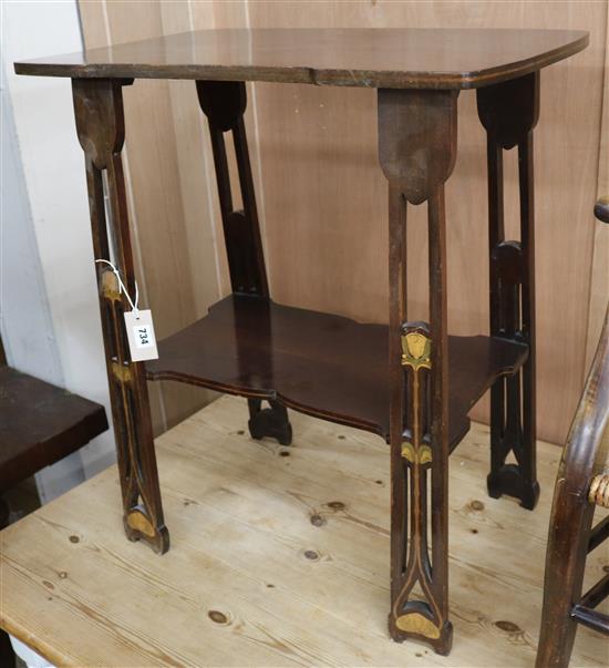 An Art Nouveau occasional table and an elbow chair Table width 64cm